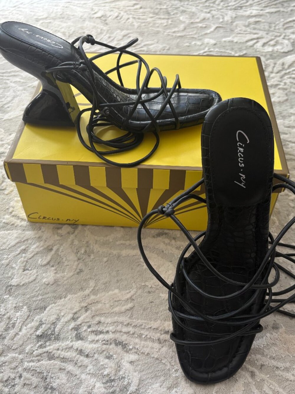 Circus NY by Sam Edelman Black Blanche Lace-Up Heeled Summer Sandals - SZ 8